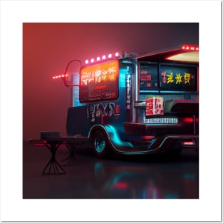 Cyberpunk Tokyo Ramen Food Truck Posters and Art
